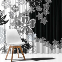 Gray Scale Hibiscus Plumeria Floral Window Curtain LT01 - Polynesian Pride