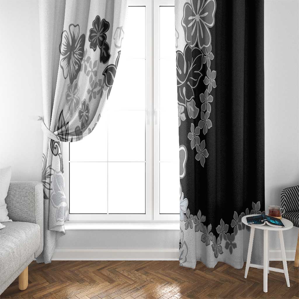 Gray Scale Hibiscus Plumeria Floral Window Curtain LT01 - Polynesian Pride