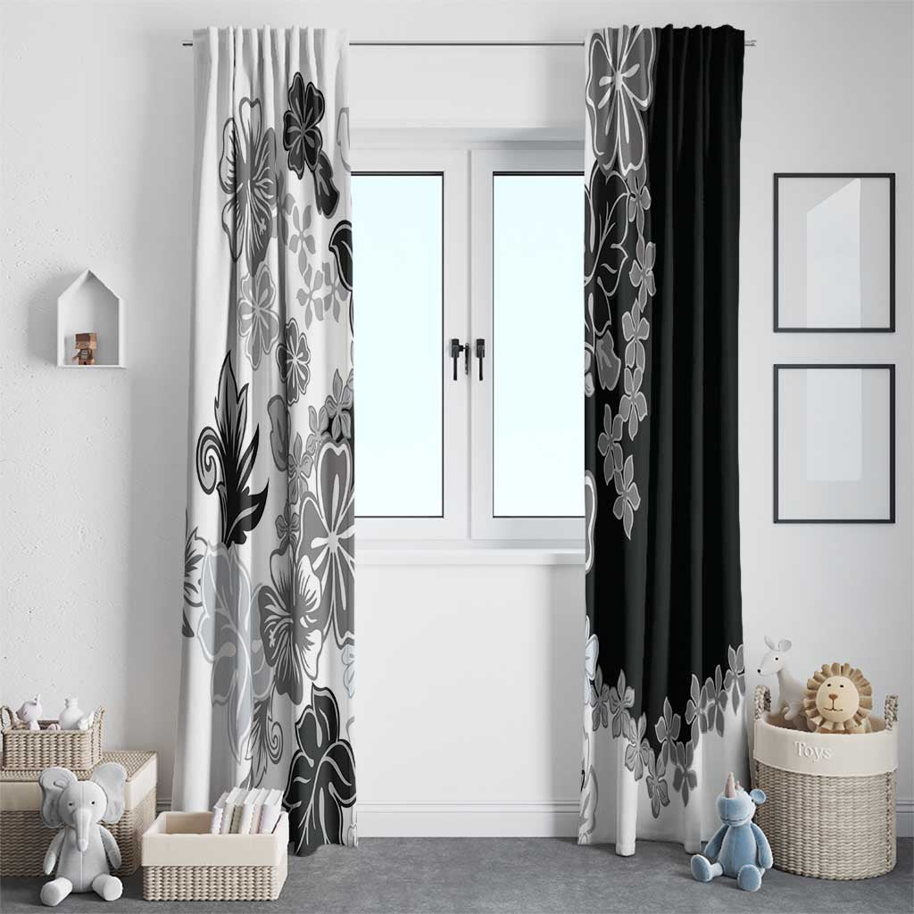 Gray Scale Hibiscus Plumeria Floral Window Curtain LT01 - Polynesian Pride