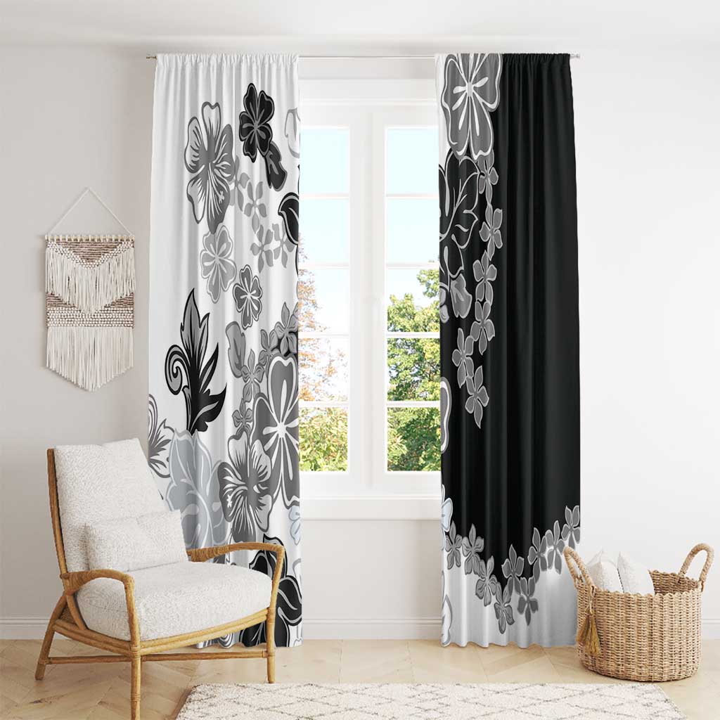 Gray Scale Hibiscus Plumeria Floral Window Curtain LT01 - Polynesian Pride