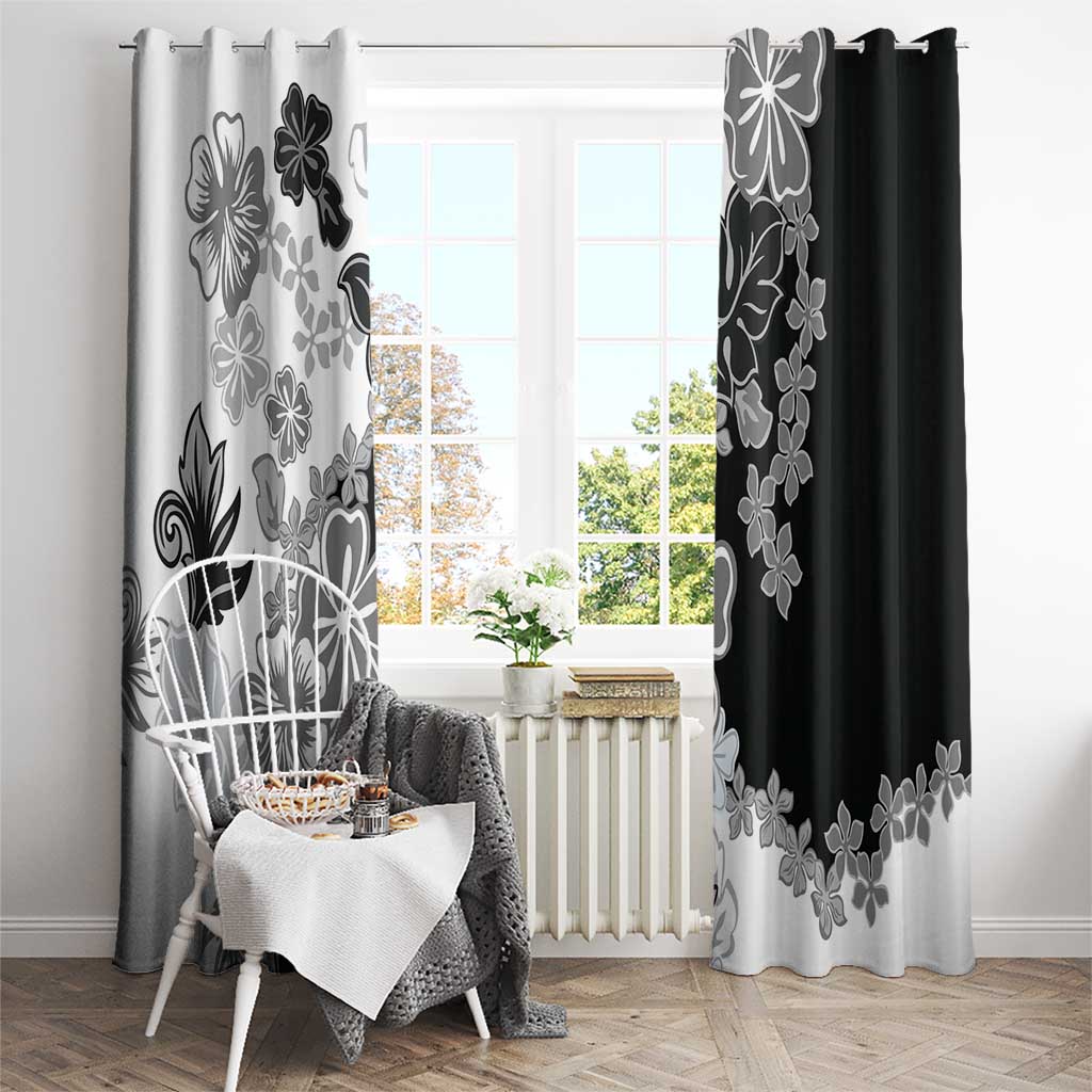 Gray Scale Hibiscus Plumeria Floral Window Curtain LT01 - Polynesian Pride