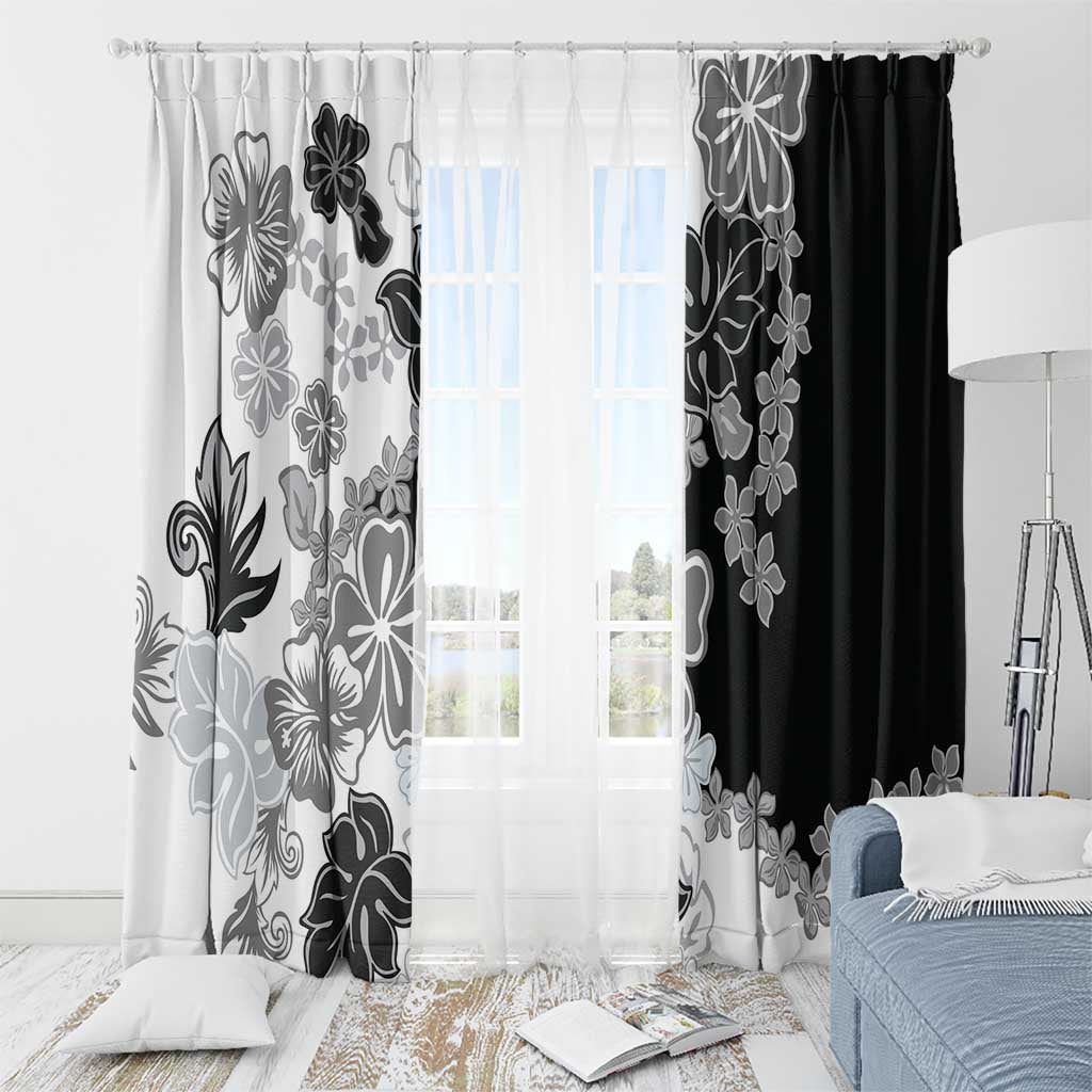 Gray Scale Hibiscus Plumeria Floral Window Curtain LT01 - Polynesian Pride