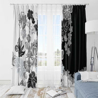 Gray Scale Hibiscus Plumeria Floral Window Curtain LT01 - Polynesian Pride