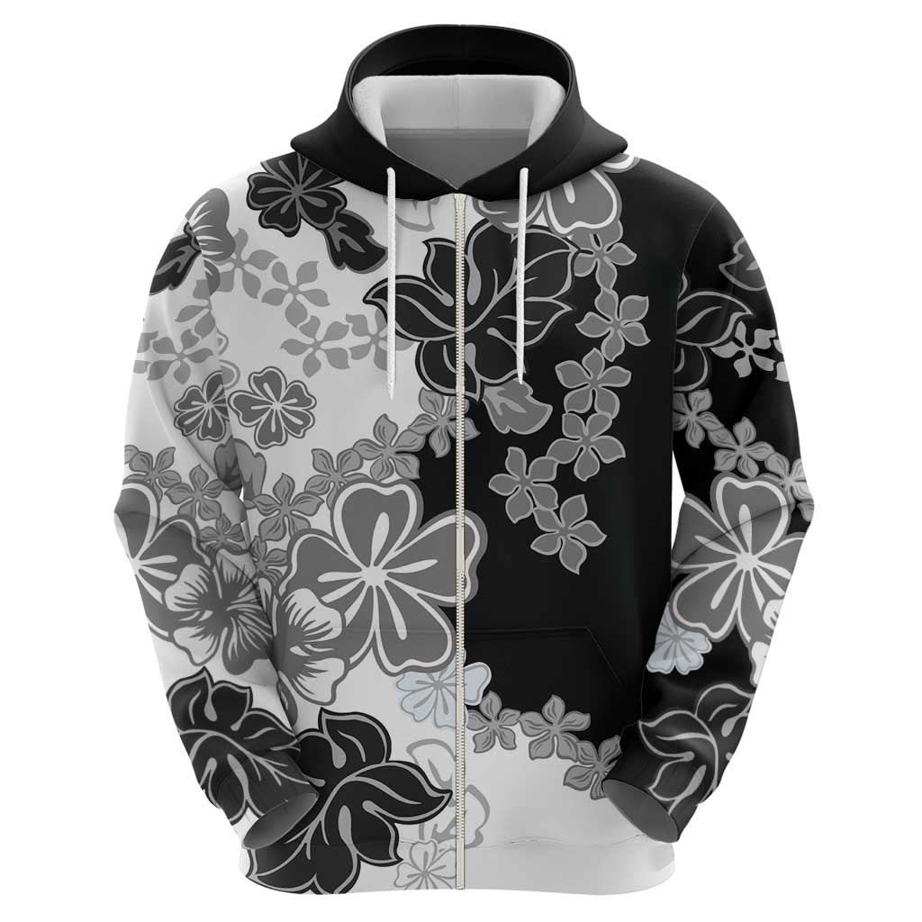 Gray Scale Hibiscus Plumeria Floral Zip Hoodie LT01 - Polynesian Pride