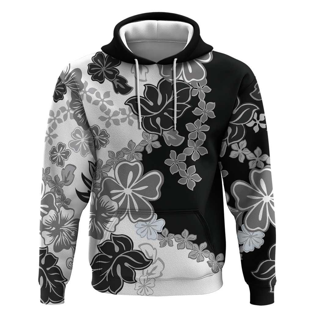 Gray Scale Hibiscus Plumeria Floral Zip Hoodie LT01 Pullover Hoodie Black - Polynesian Pride