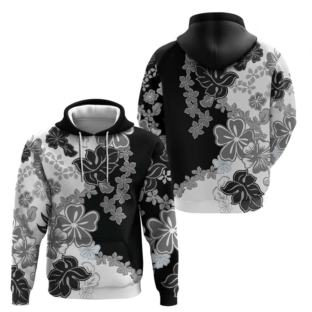 Gray Scale Hibiscus Plumeria Floral Zip Hoodie LT01 - Polynesian Pride