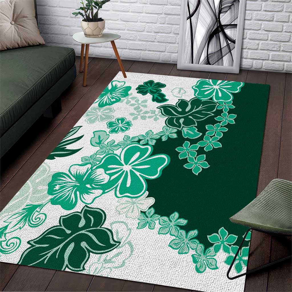 Green Hibiscus Plumeria Floral Area Rug LT01 Green - Polynesian Pride