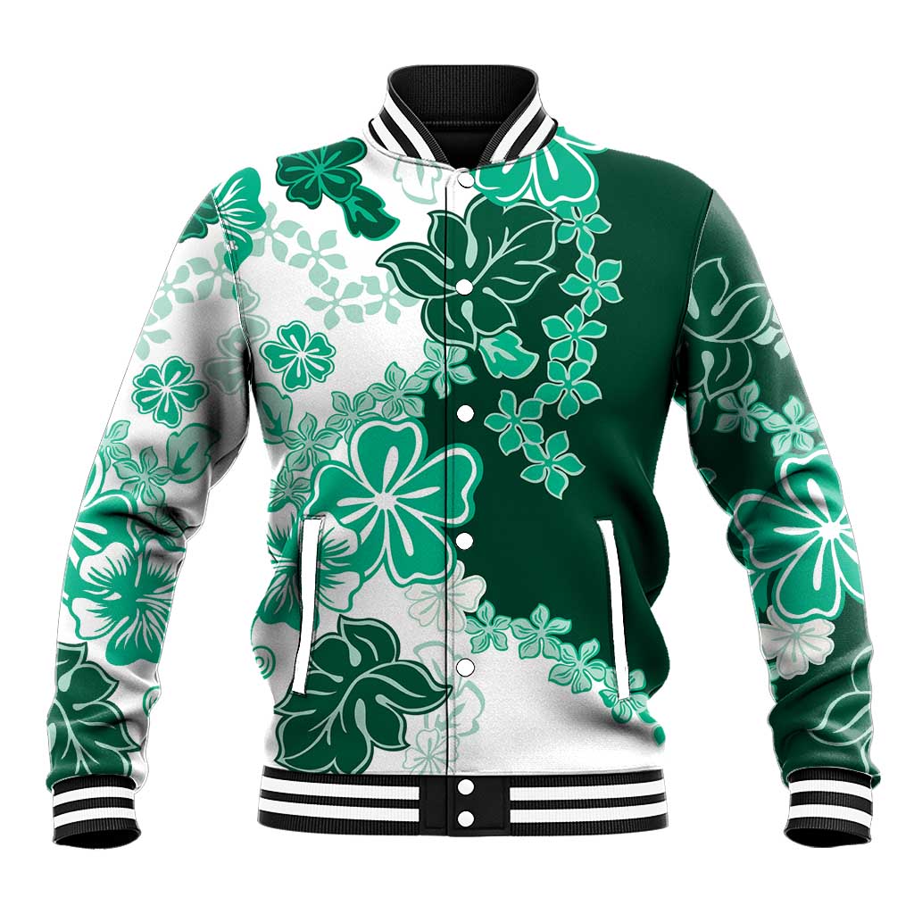 Green Hibiscus Plumeria Floral Baseball Jacket LT01 Unisex Green - Polynesian Pride