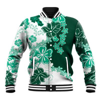 Green Hibiscus Plumeria Floral Baseball Jacket LT01 Unisex Green - Polynesian Pride