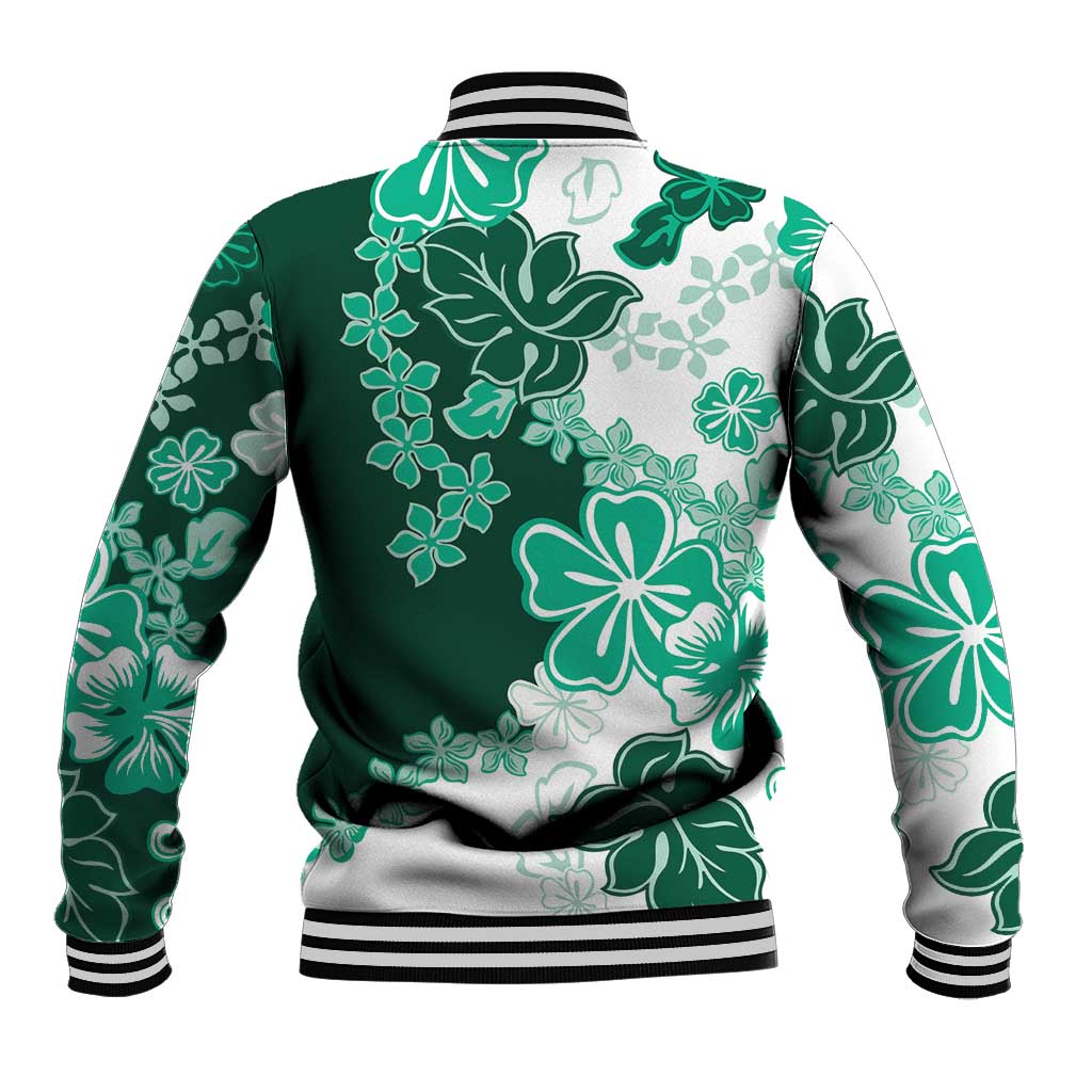 Green Hibiscus Plumeria Floral Baseball Jacket LT01 - Polynesian Pride