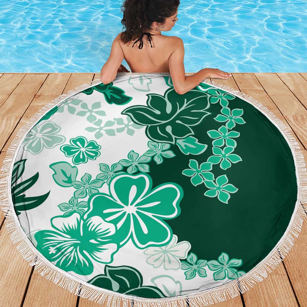 Green Hibiscus Plumeria Floral Beach Blanket LT01 - Polynesian Pride