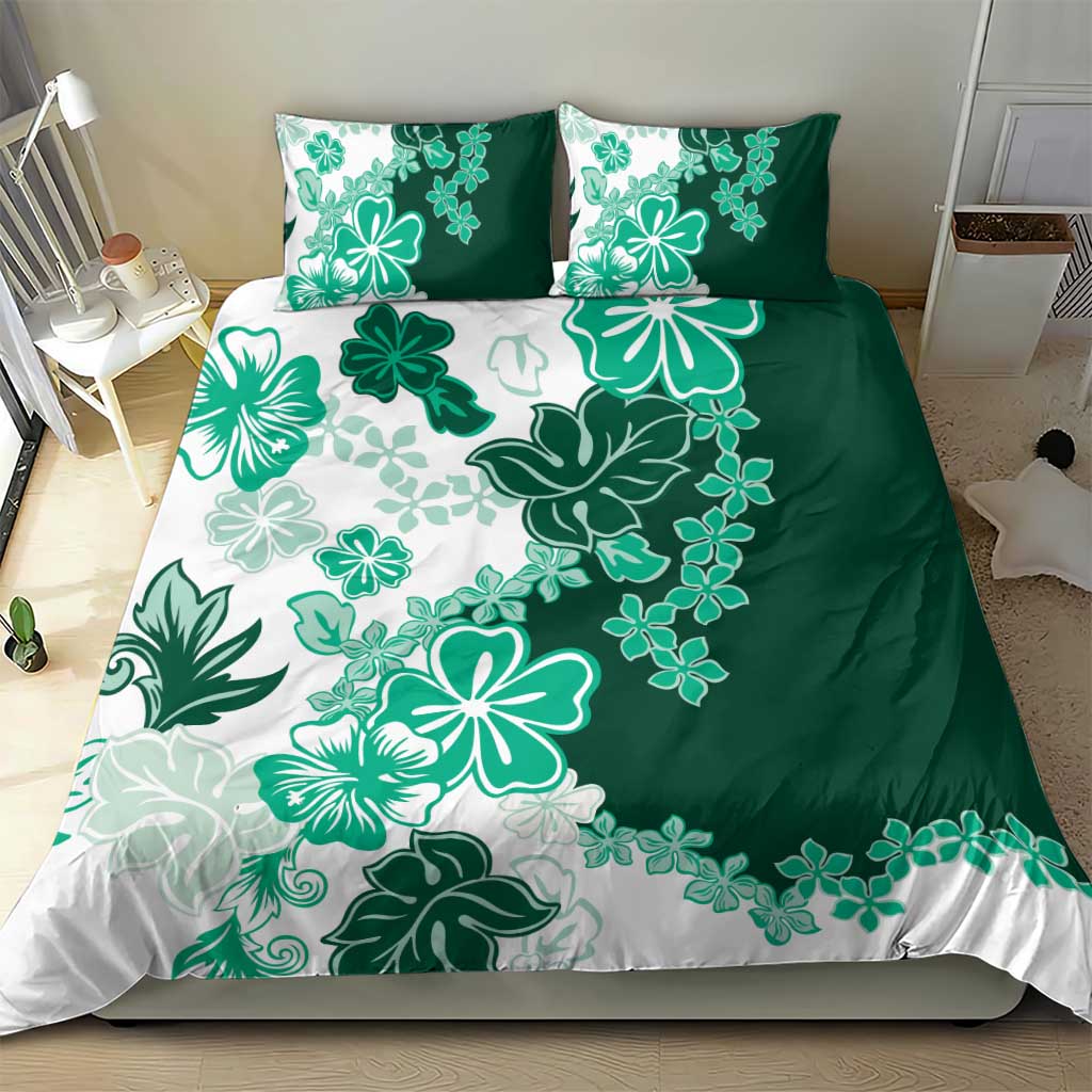 Green Hibiscus Plumeria Floral Bedding Set LT01 - Polynesian Pride