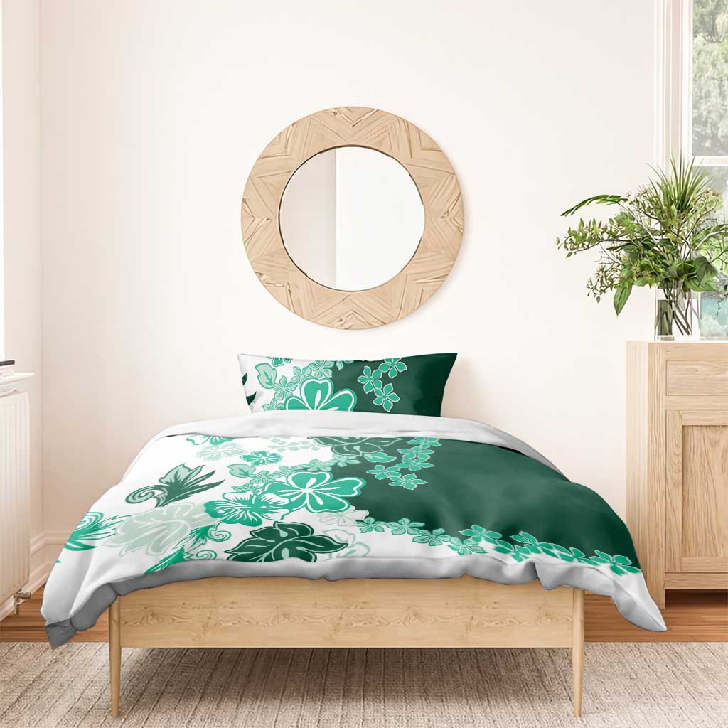 Green Hibiscus Plumeria Floral Bedding Set LT01 - Polynesian Pride