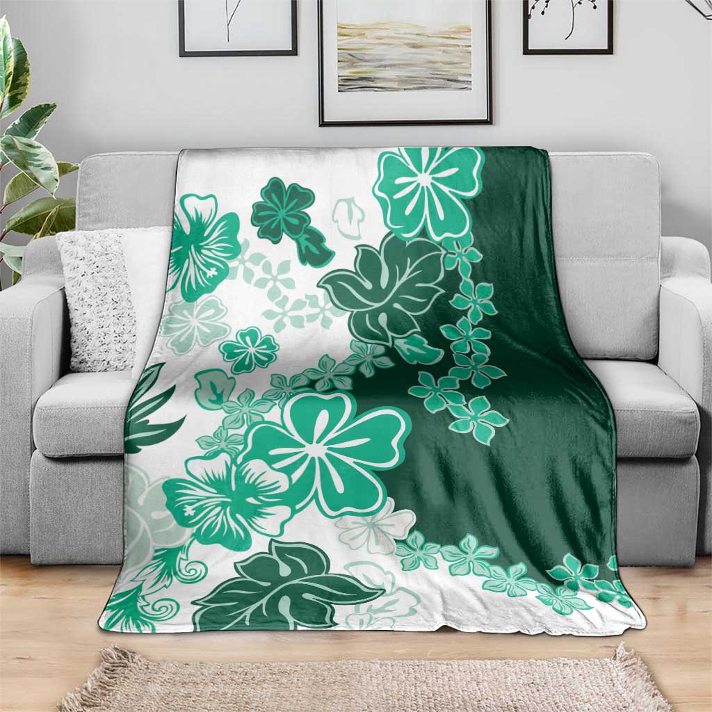 Green Hibiscus Plumeria Floral Blanket LT01 - Polynesian Pride