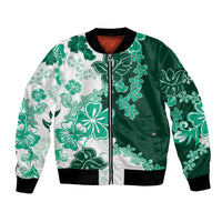 Green Hibiscus Plumeria Floral Bomber Jacket LT01 Unisex Green - Polynesian Pride