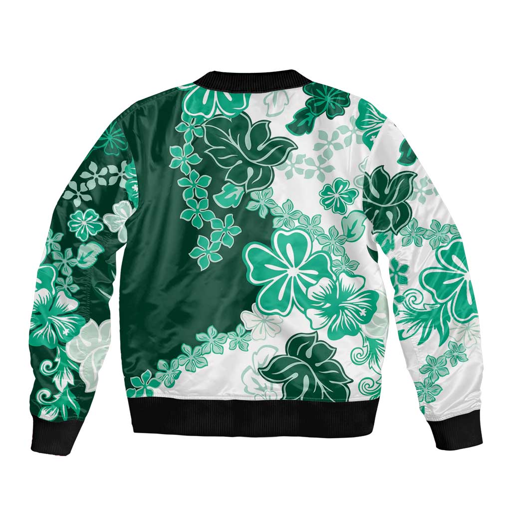 Green Hibiscus Plumeria Floral Bomber Jacket LT01 - Polynesian Pride