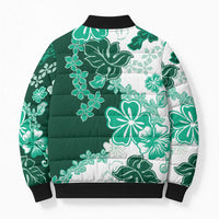 Green Hibiscus Plumeria Floral Bomber Puffer Jacket LT01 - Polynesian Pride