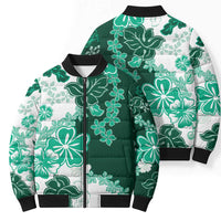 Green Hibiscus Plumeria Floral Bomber Puffer Jacket LT01 - Polynesian Pride