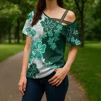 Green Hibiscus Plumeria Floral Cross Shoulder Shirt LT01 - Polynesian Pride