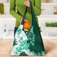 Green Hibiscus Plumeria Floral Grocery Bag LT01 - Polynesian Pride