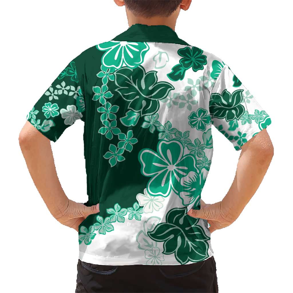Green Hibiscus Plumeria Floral Kid Hawaiian Shirt LT01 - Polynesian Pride