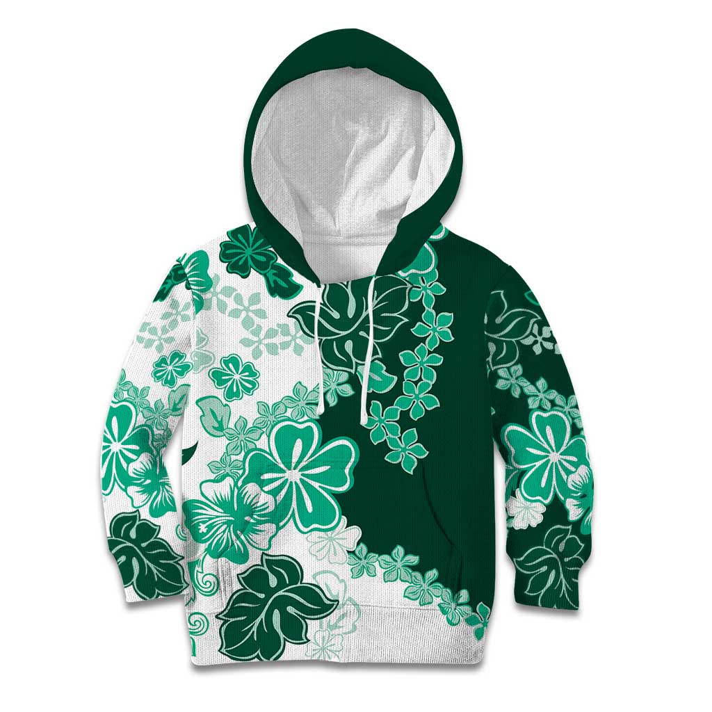 Green Hibiscus Plumeria Floral Kid Hoodie LT01 Hoodie Green - Polynesian Pride