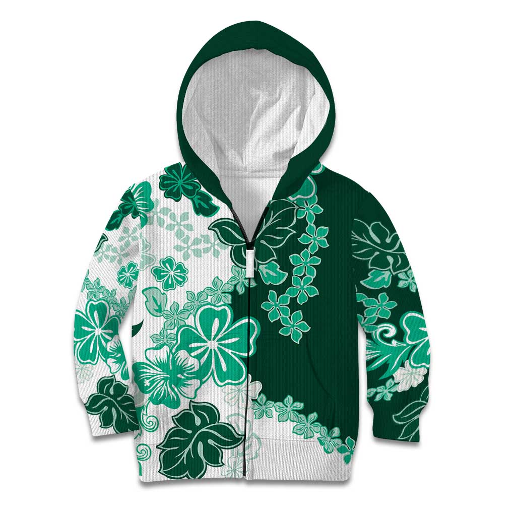 Green Hibiscus Plumeria Floral Kid Hoodie LT01 Zip Hoodie Green - Polynesian Pride