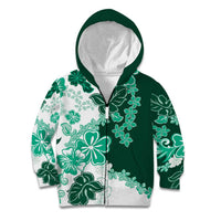 Green Hibiscus Plumeria Floral Kid Hoodie LT01 Zip Hoodie Green - Polynesian Pride