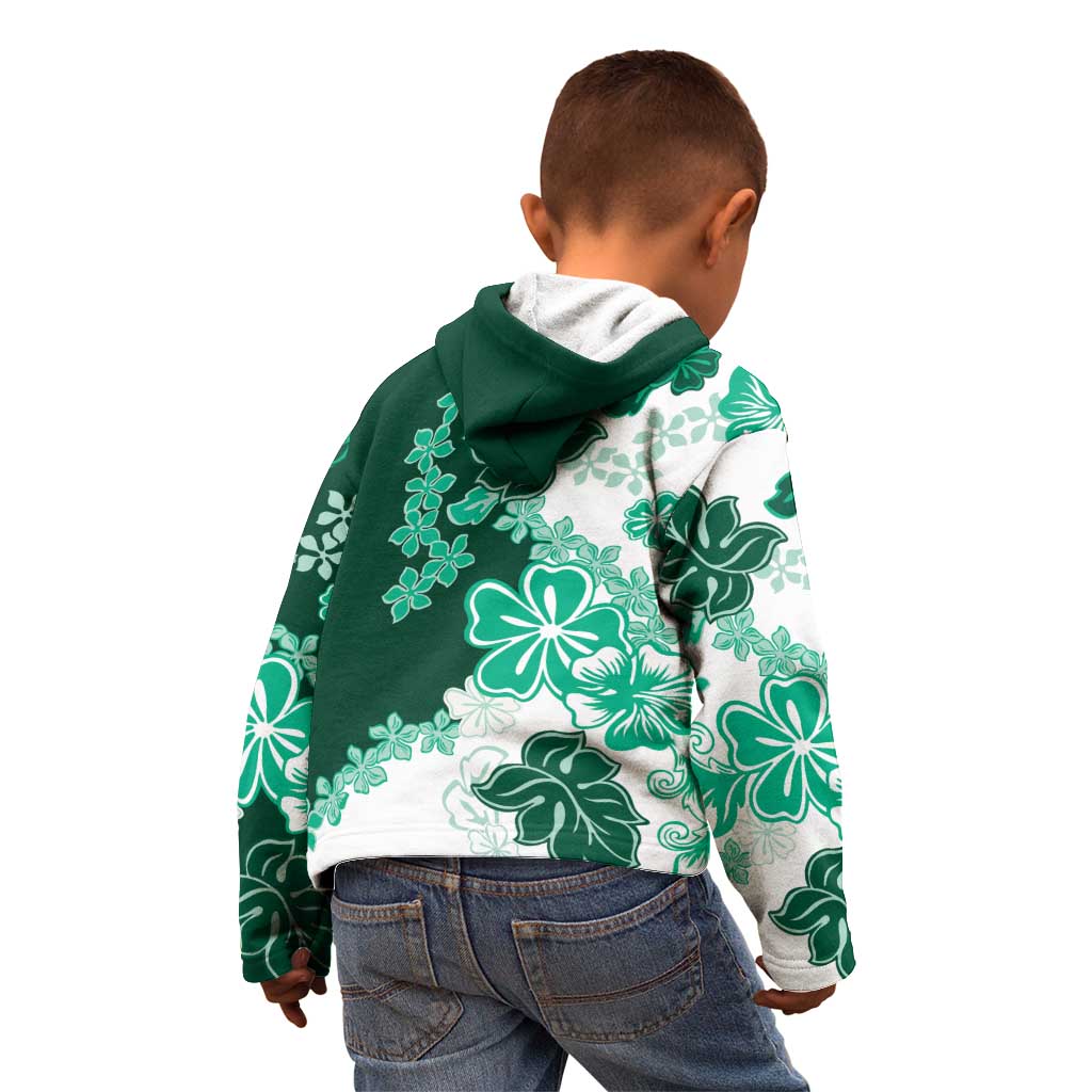 Green Hibiscus Plumeria Floral Kid Hoodie LT01 - Polynesian Pride