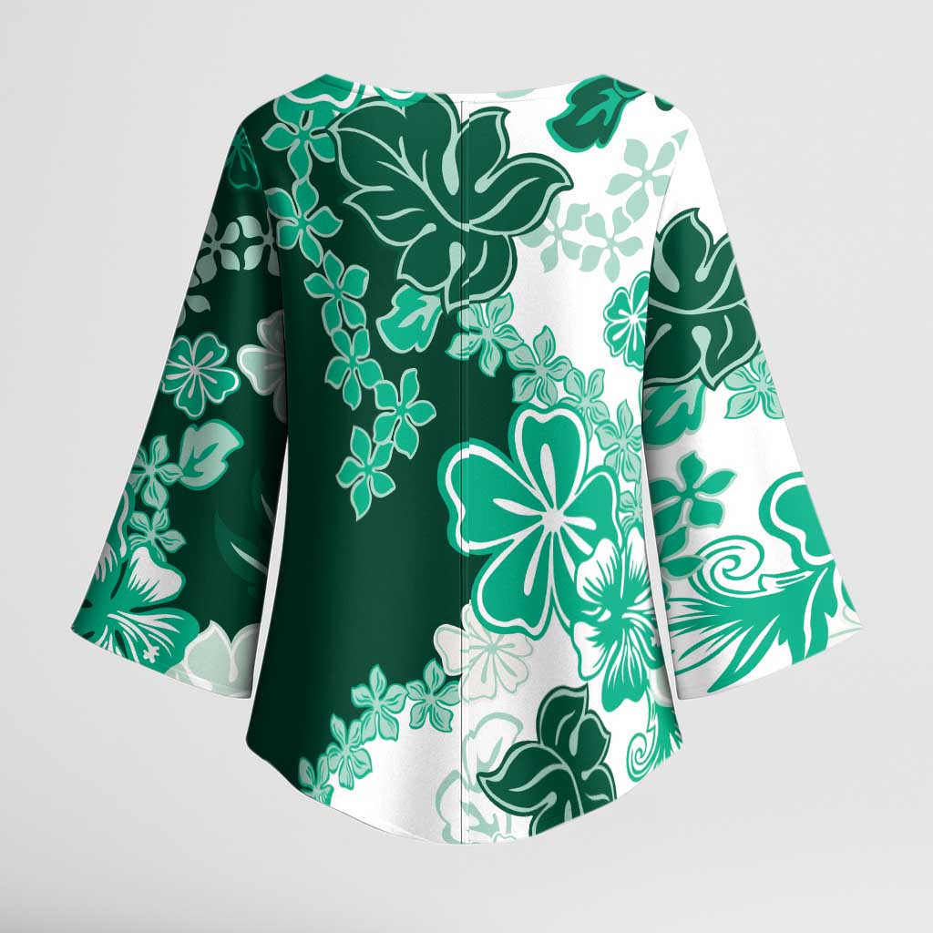 Green Hibiscus Plumeria Floral Kimono Sleeve Blouse LT01 - Polynesian Pride