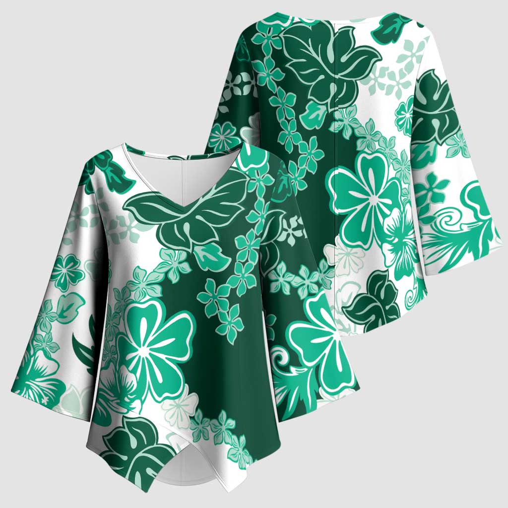 Green Hibiscus Plumeria Floral Kimono Sleeve Blouse LT01 - Polynesian Pride