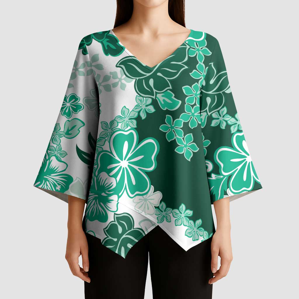 Green Hibiscus Plumeria Floral Kimono Sleeve Blouse LT01 - Polynesian Pride