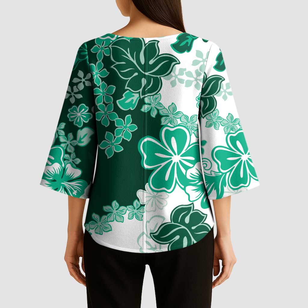 Green Hibiscus Plumeria Floral Kimono Sleeve Blouse LT01 - Polynesian Pride