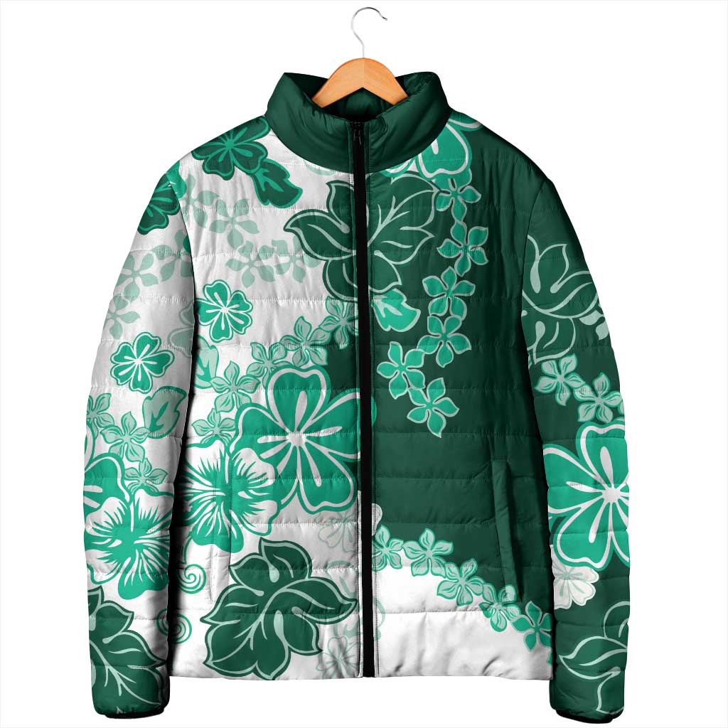 Green Hibiscus Plumeria Floral Padded Jacket LT01 - Polynesian Pride