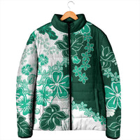 Green Hibiscus Plumeria Floral Padded Jacket LT01 - Polynesian Pride