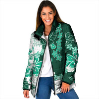 Green Hibiscus Plumeria Floral Padded Jacket LT01 - Polynesian Pride