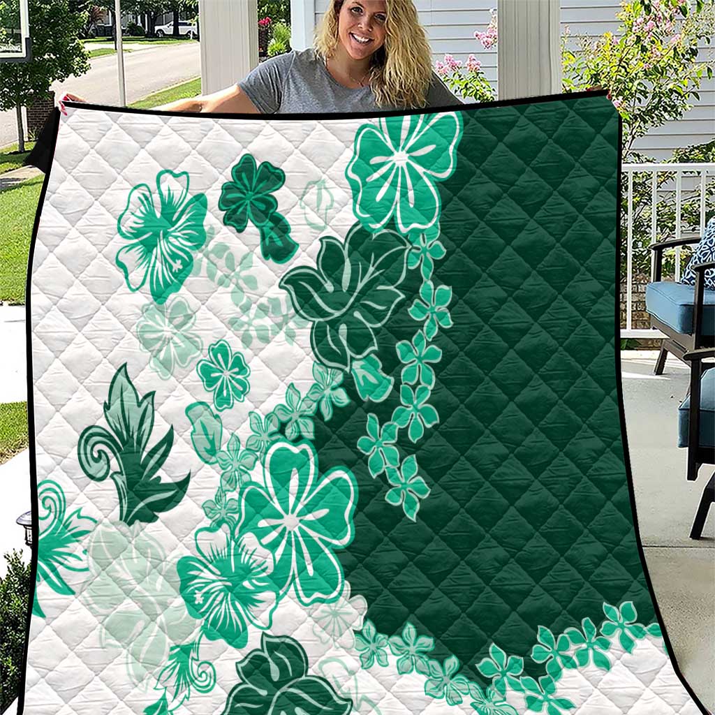 Green Hibiscus Plumeria Floral Quilt LT01 Green - Polynesian Pride