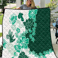 Green Hibiscus Plumeria Floral Quilt LT01 Green - Polynesian Pride