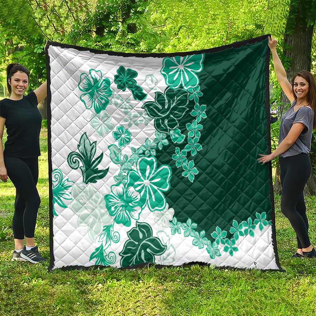 Green Hibiscus Plumeria Floral Quilt LT01 - Polynesian Pride