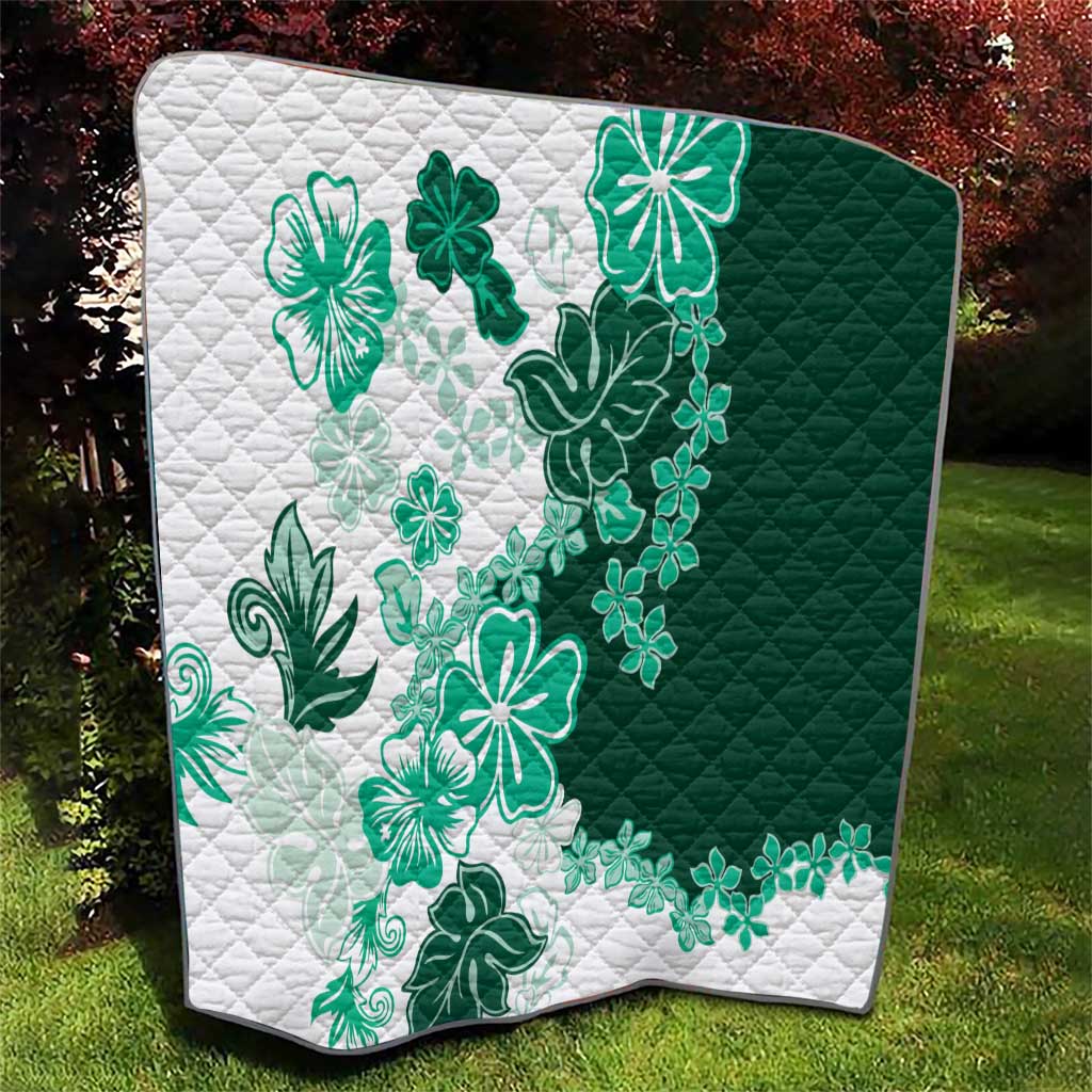 Green Hibiscus Plumeria Floral Quilt LT01 - Polynesian Pride