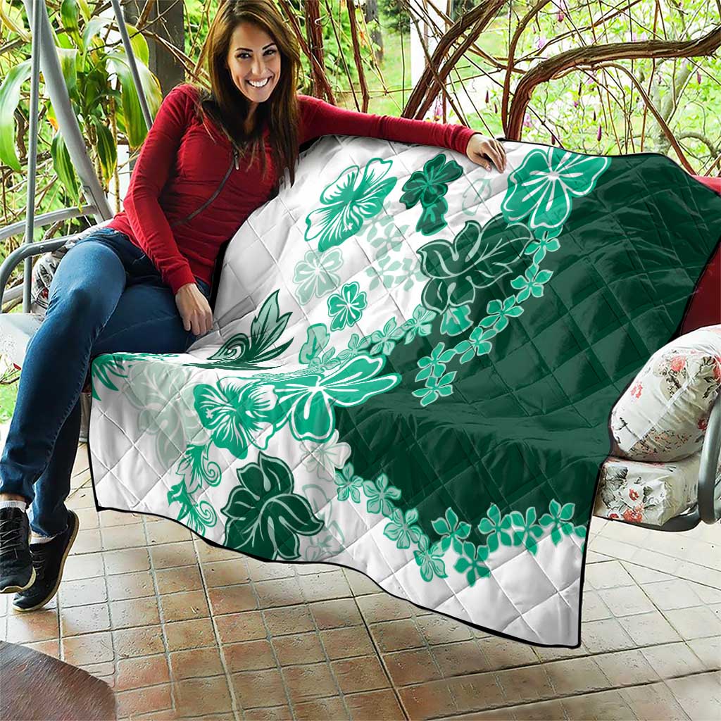 Green Hibiscus Plumeria Floral Quilt LT01 - Polynesian Pride