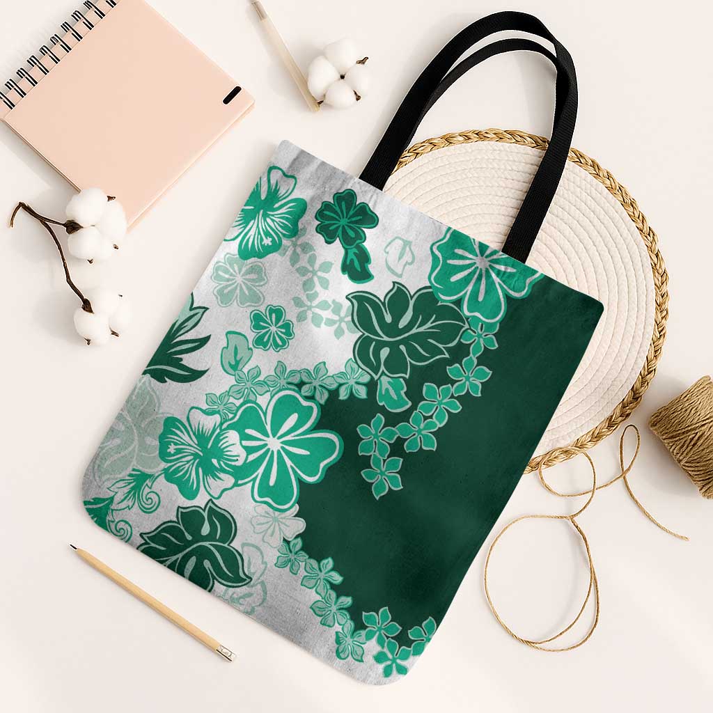 Green Hibiscus Plumeria Floral Tote Bag LT01 One Size Green - Polynesian Pride
