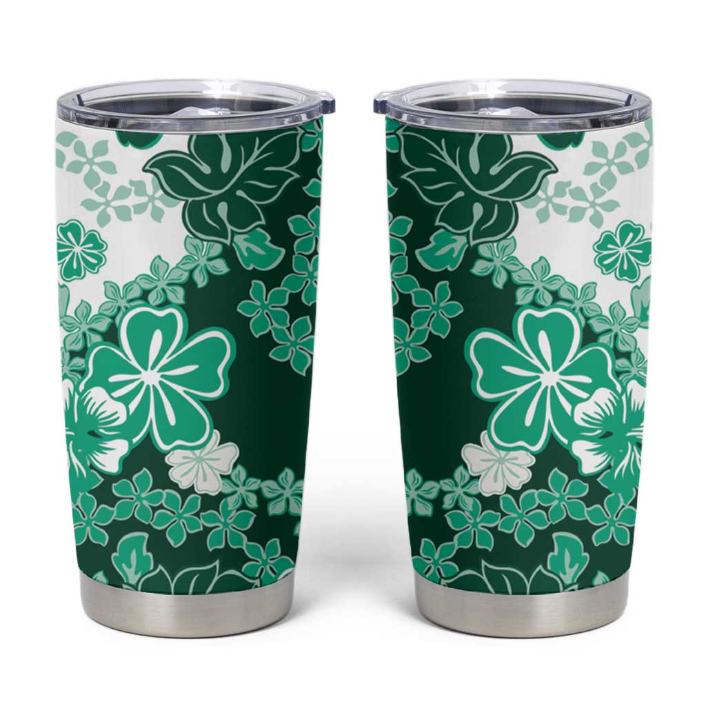 Green Hibiscus Plumeria Floral Tumbler Cup LT01 Green - Polynesian Pride