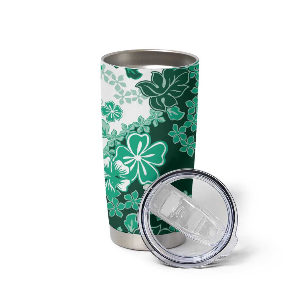Green Hibiscus Plumeria Floral Tumbler Cup LT01 - Polynesian Pride