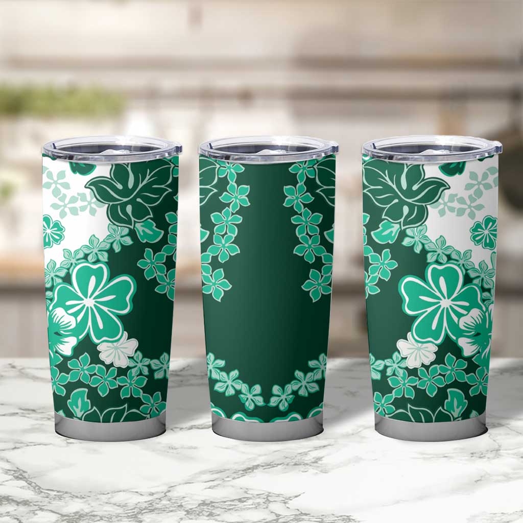 Green Hibiscus Plumeria Floral Tumbler Cup LT01 - Polynesian Pride