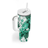 Green Hibiscus Plumeria Floral Tumbler With Handle LT01 - Polynesian Pride
