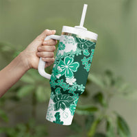 Green Hibiscus Plumeria Floral Tumbler With Handle LT01 - Polynesian Pride