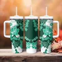 Green Hibiscus Plumeria Floral Tumbler With Handle LT01 - Polynesian Pride