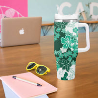 Green Hibiscus Plumeria Floral Tumbler With Handle LT01 - Polynesian Pride