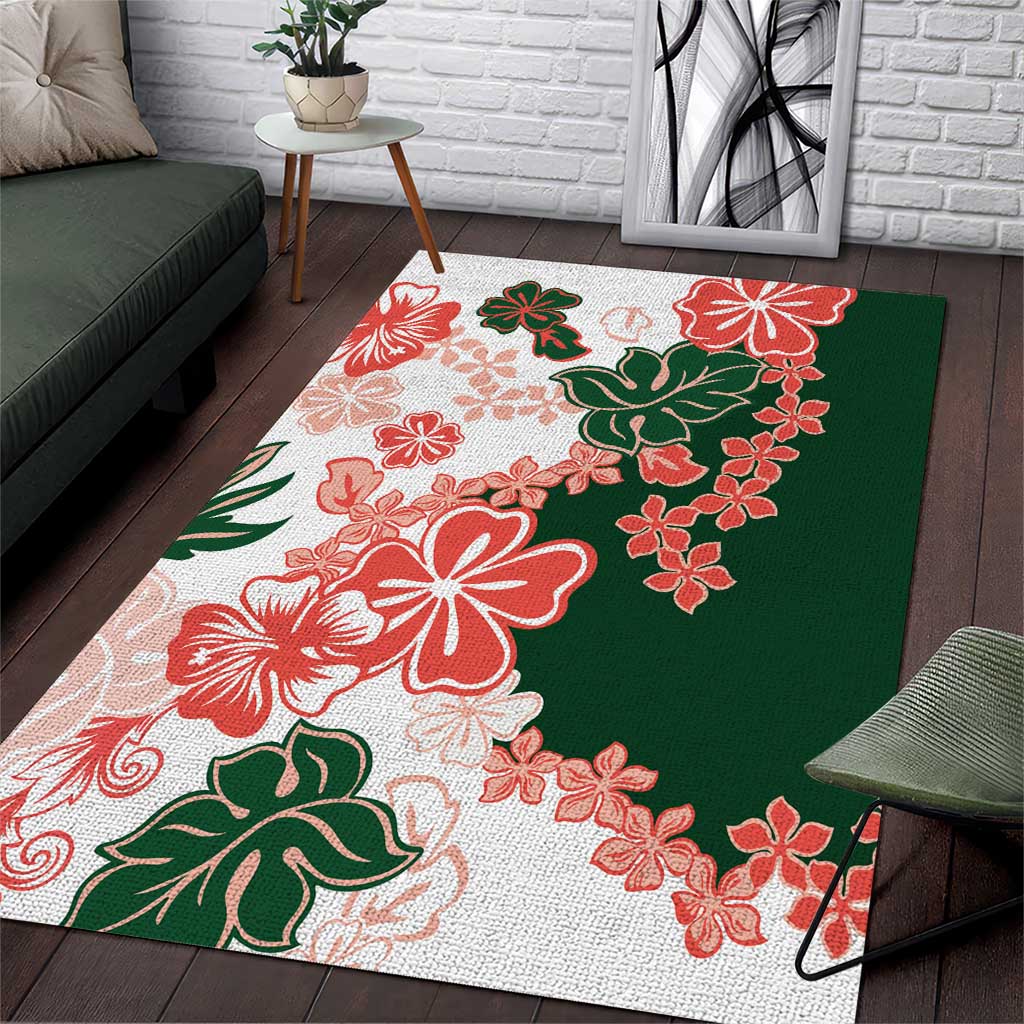 Green Orange Hibiscus Plumeria Floral Area Rug LT01 Orange - Polynesian Pride